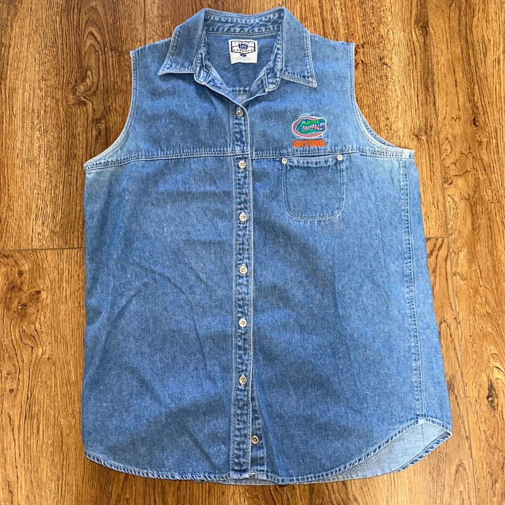 90s Lee Sport Florida Gators Denim Top Womens L Button Down Collegiate vintage